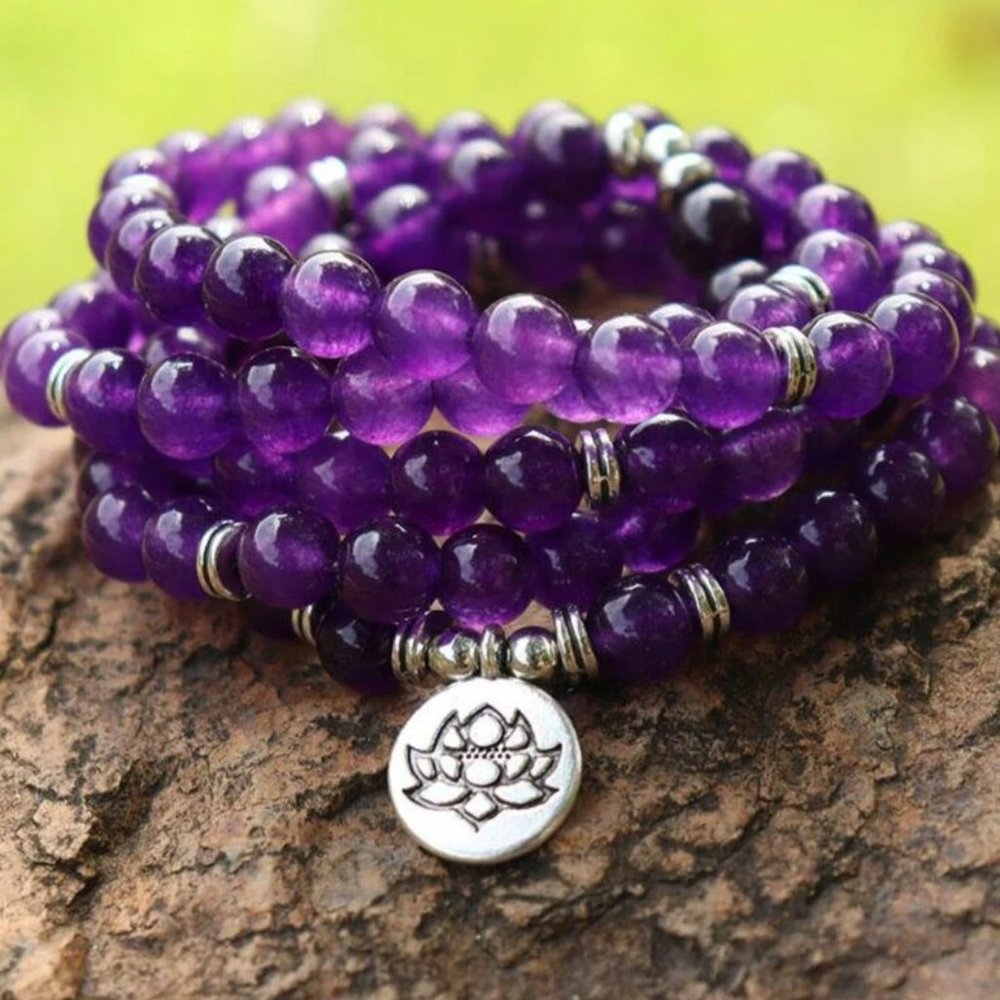 Amethyst 108 Mala Bead Prayer Healing Meditation Necklace Bracelet Talisman Gift